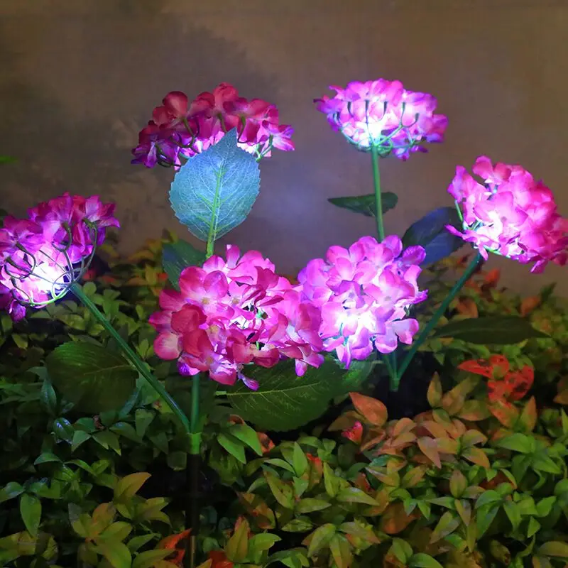 Solar LED Hydrangea Flower Stake Lights, Waterproof Auto On/Off Solar Pathway Lights, Simulated Flower Solar Garden Lights for P