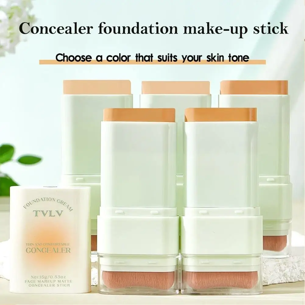 Fondotinta in stick 2 in 1 Correttore impermeabile resistente al sudore a lunga durata con finitura opaca con pennello Trucco di bellezza per il contorno del viso