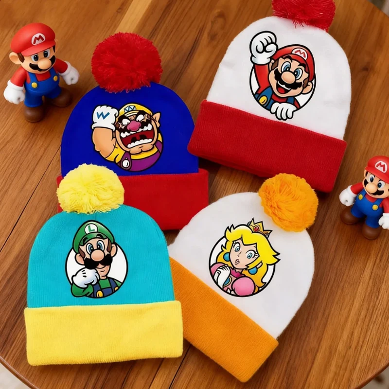 

Детские шапки с героями мультфильмов Super Mario, вязаная шапка с героями мультфильмов, модные теплые шапки для мальчиков и девочек, зимние ветрозащитные милые детские шапки, подарок на день рождения