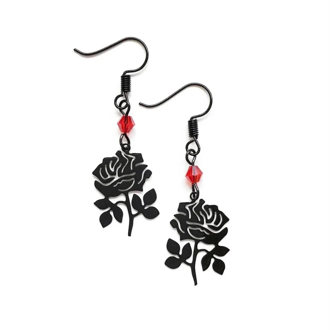 Gothic Victorian Black Rose Pendant Earrings Jewelry