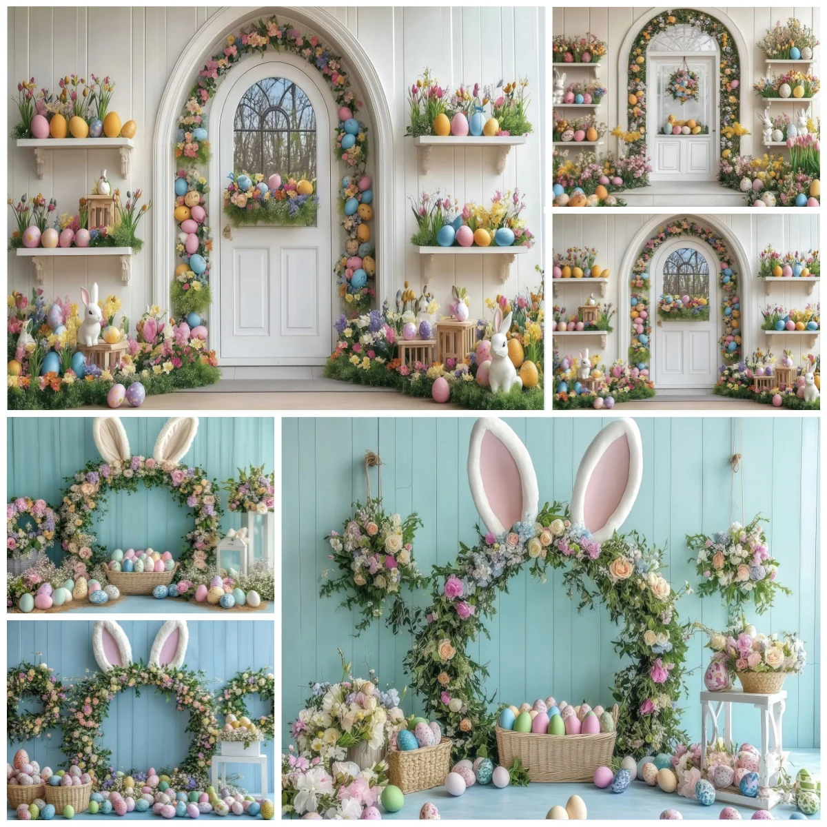 

Пасхальный фон для фотосъемки с заячьими ушками, красочное яйцо, цветочный декор для пасхальной вечеринки, детский семейный весенний портретный фон, декор