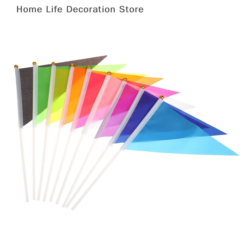 【TG】10Pcs Colorful Triangular Flags with 10 Plastic Flagpoles, Hand-Held, Small, For Marking Garden Lawn Yard Supplies