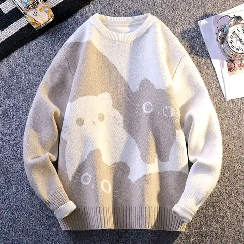 Cartoon Katze Neue Gestrickte Pullover 2025, männer Herbst/Winter Warme Gestrickte Pullover männer Pullover Hause Kleidung