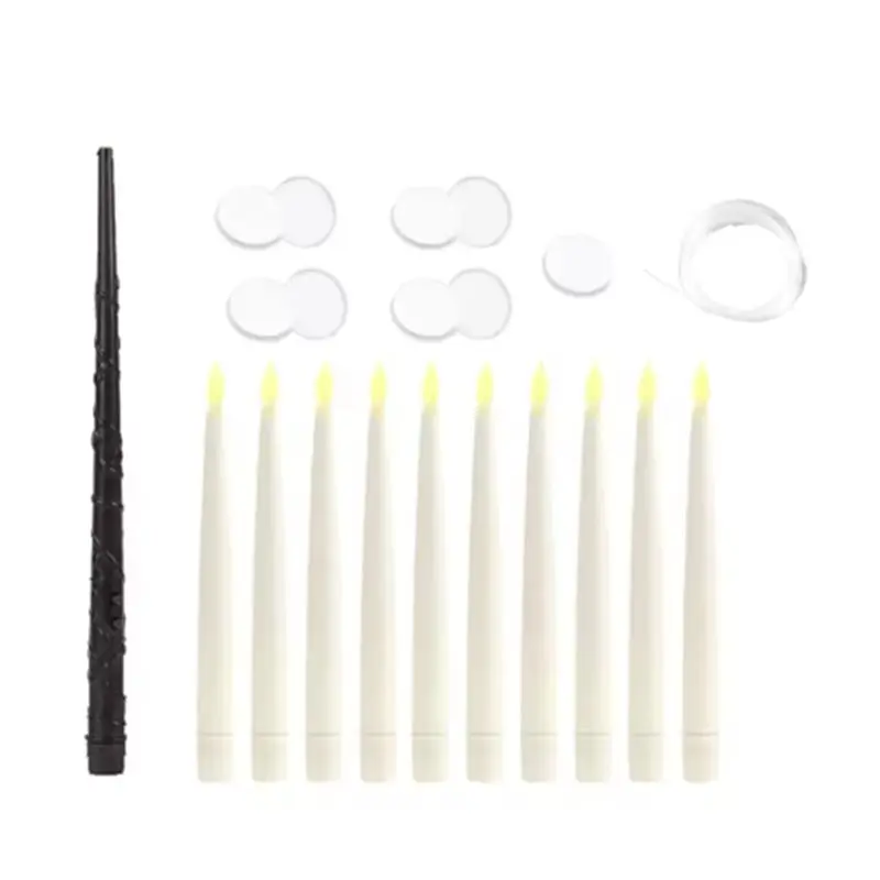 A63K-10 Pcs Floating LED Candle Magic Hanging Candles With Wand Remote For Birthday Theme Party Halloween Window Decor