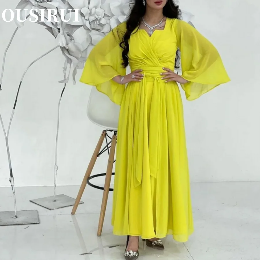 فستان OUSIRUI على شكل حرف a بأكمام طويلة بطول الكاحل للحفلات الراقصة عتيق طويل على شكل حرف v من الشيفون فساتين سهرة رداء السهرة للنساء #1