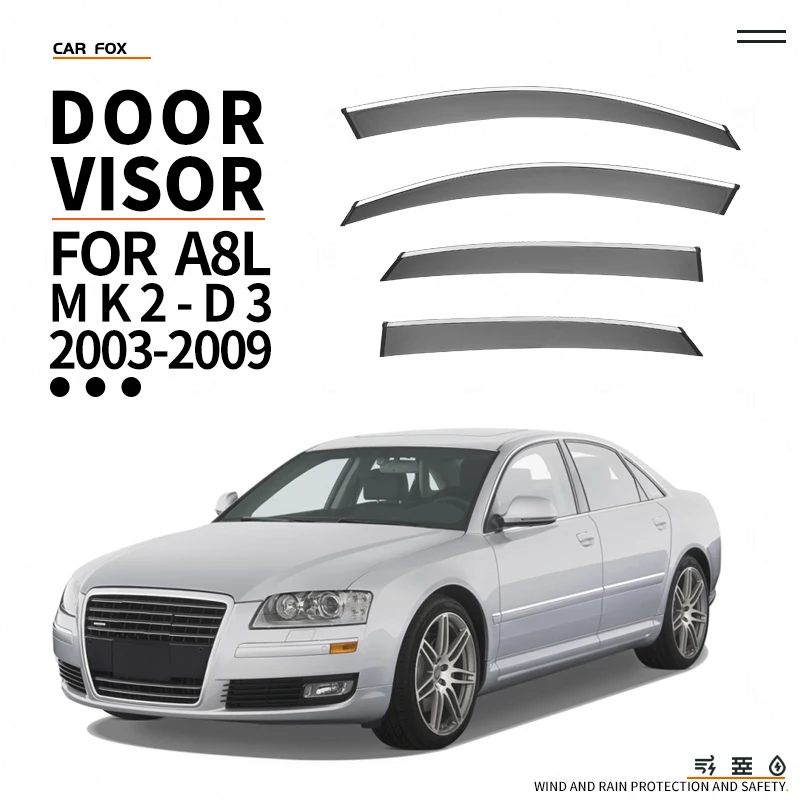 

For Au-di A8L 2003-2009 2010-2017 2018-2023 Plastic Window Visor Vent Shades Sun Rain Deflector Guard 4PCS/SET