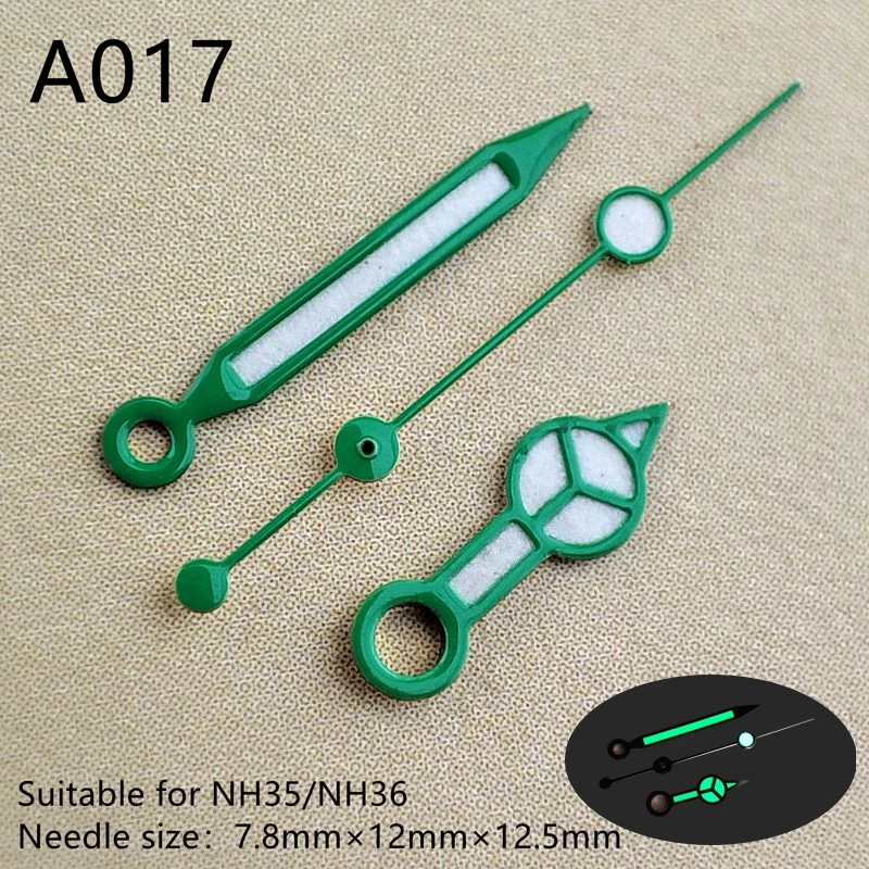 Manecillas de reloj nh35 de alta calidad Benz sprot, 8mm x 12mm x 12,5mm, punteros de reloj luminosos verdes para NH35/NH36