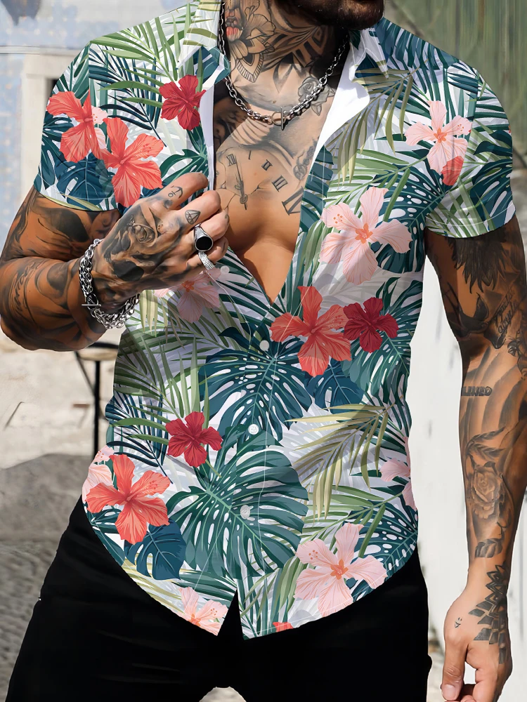 

Hawaii Beach Holiday Fashion Shirt Leaf Flower 3D Digital Printing Shirts Fashion Casual Men's Shirts Summer Short Sleeve Shirts