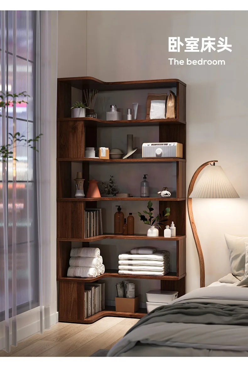 

Corner bookshelf Floor shelf against the wall Children's solid wood bookcase combination Library reading stand Living