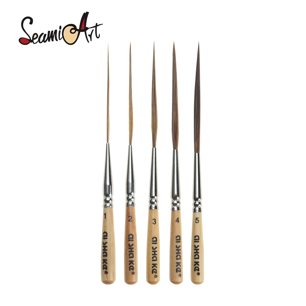 SeamiArt 5pcs Long Tips Hook Line Detail Painting Brush Set For Watercolor Oil Acrylic Gouache Paint Art Supplies