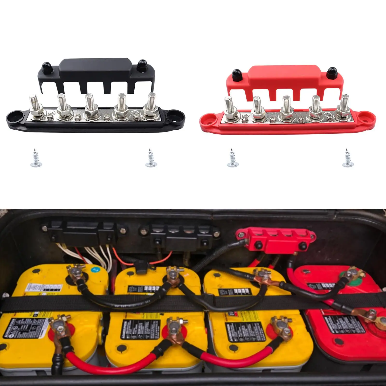 2set Premium 5 Stud Power Distribution Block Marine Busbar With Detachable Cover Stainless Steel And Brass Rain Etc.