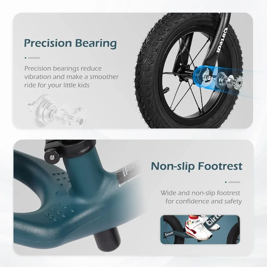 12インチバランスバイク、2歳、3歳、4歳、5歳の男の子と女の子向け、軽量ナイロンフレーム、幼児用トレーニングバイク、ペダルなし、調整可能