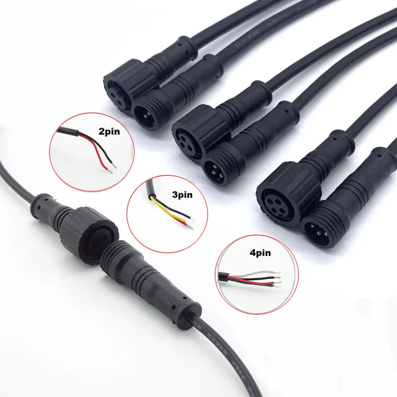 2Pin 3Pin 4Pin 24AWG 3A Cable Wire Plug for LED Light Strips Male Plug Female Head Connector Jack 15mm Waterproof IP65