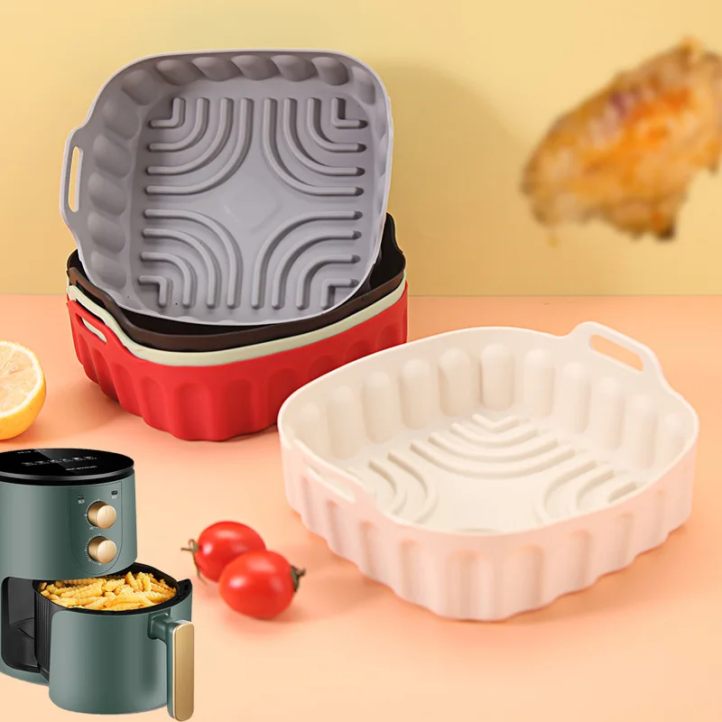 Large Air Fryer Silicone Basket Tray Resuable Square  Airfryer Grill Baking Mold Liner Kitchen Cooking Accessories