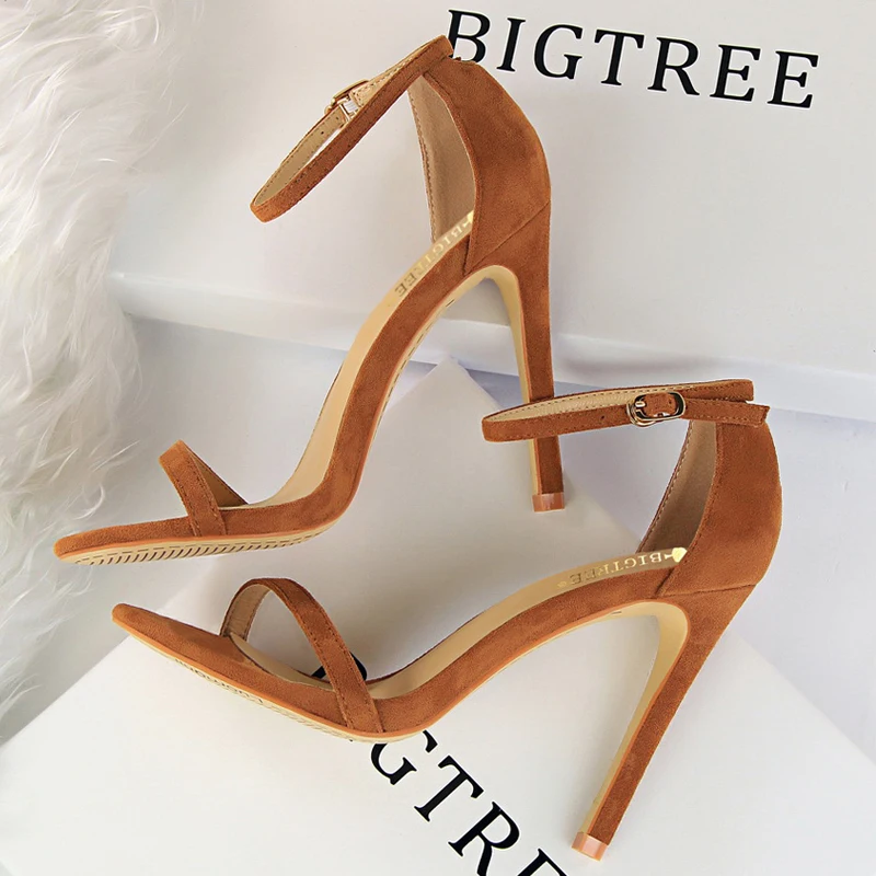 BIGTREE Shoes New Suede Women Sandals Stiletto Heels 11cm 8 Cm Women High Heels Fashion Summer Sandals Women Pumps Kitten Heels