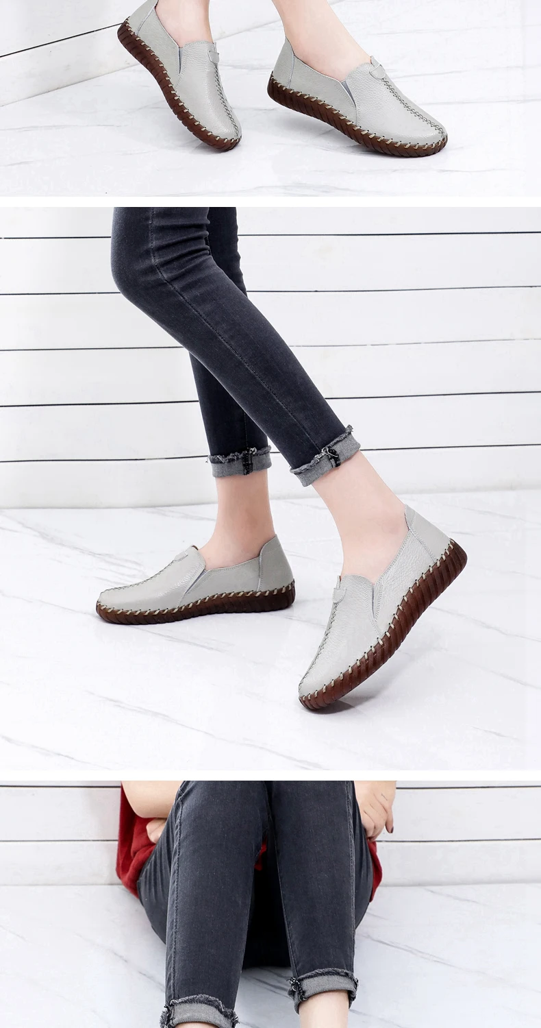 Orthopädische Turnschuhe für Damen, echtes Leder, breite Füße, weiße Slipper für Damen, 2024, lässige Lazy Driving-Mokassins-Schuhe – Detail 23