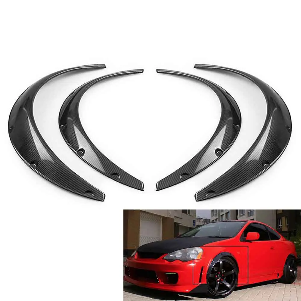 

4pc Carbon Fiber Printed Style Rubber Car Wheel Eyebrow Arch Trim Lips Fender Flares mudguards Universal For Most Car