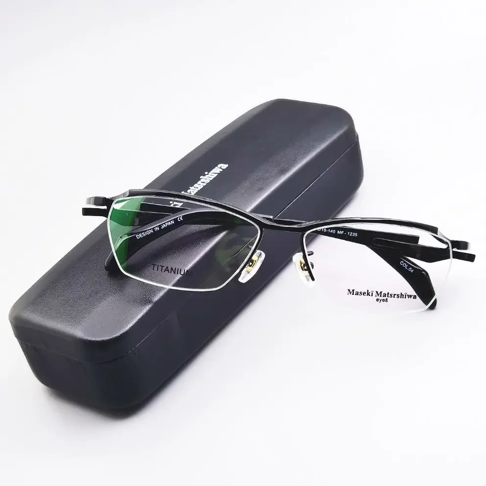 MJIEDR Business Glasses Frame Men Square Prescription Eye glasses Prue Titanium New High Quality Half Rimless Rim Clear Eyewear