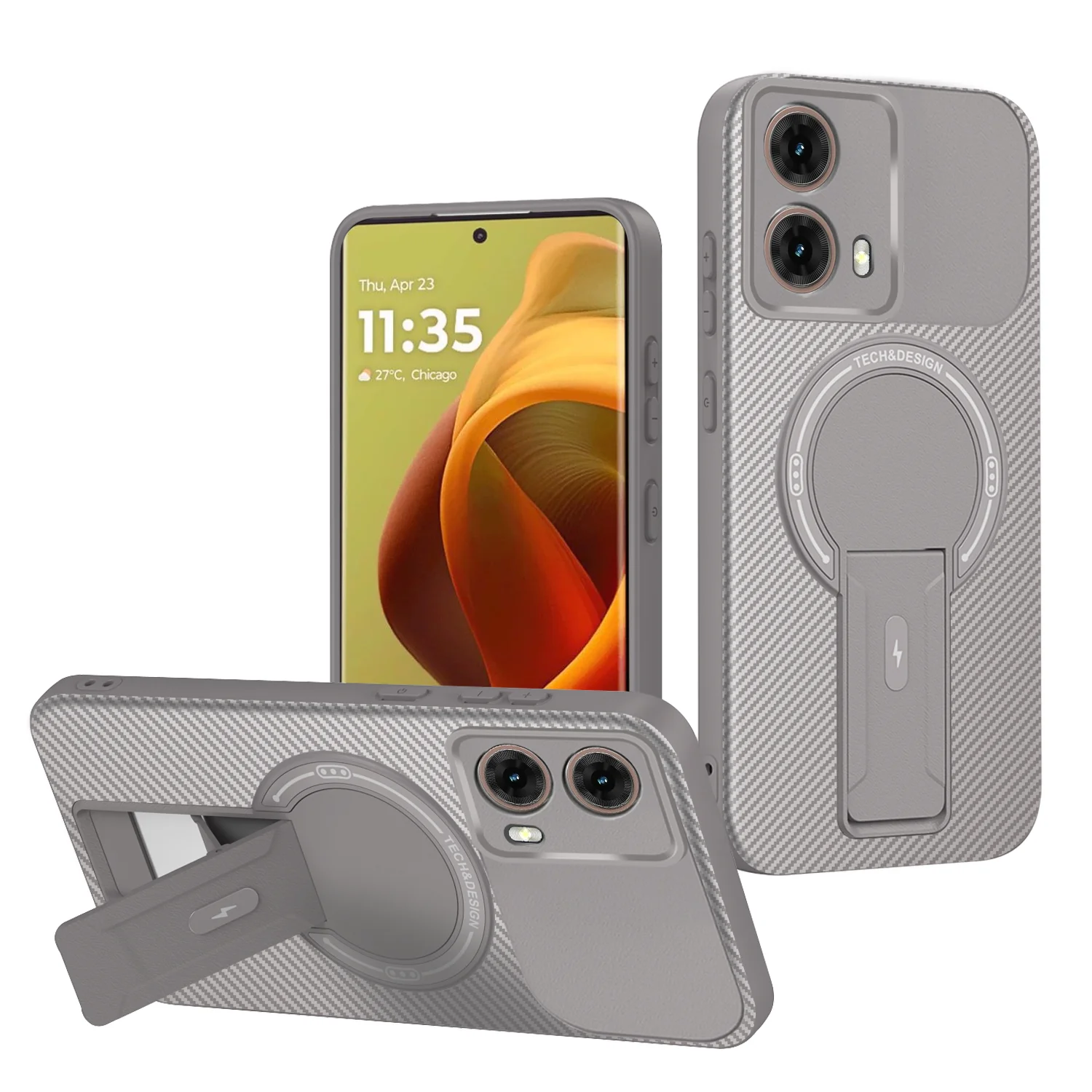 Luxuriöse magnetische Carbon-Standhülle für Moto G35 G54 G55 G56 G75 G84 G86 G24 5G Edge 50 60 Fusion Pro mit kabelloser Ladefunktion – Detail 11