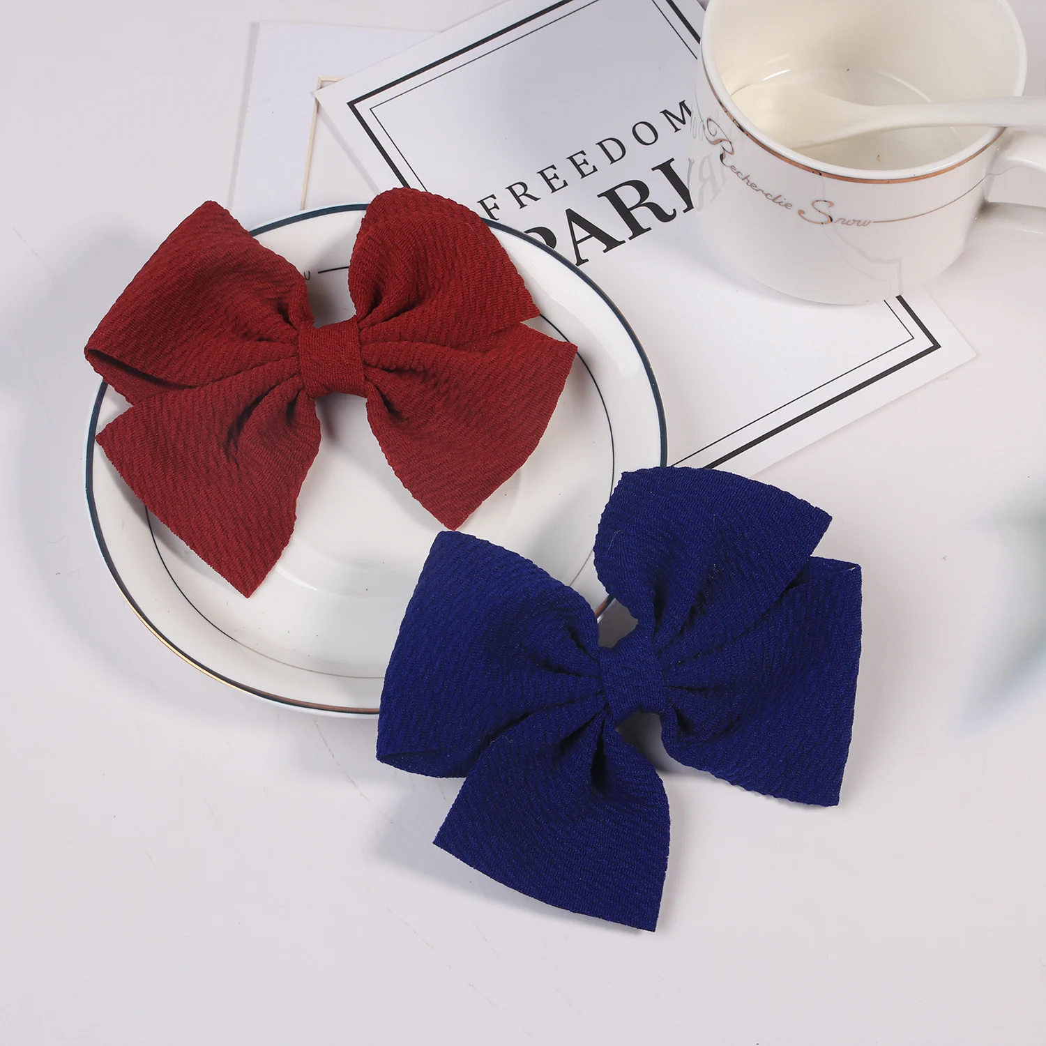 5pcs Fabric Hair Bows Hair Clips For Baby Girls 3.5inch Bows Hairpins Barrettes Headwear Kids Hair Acesssories