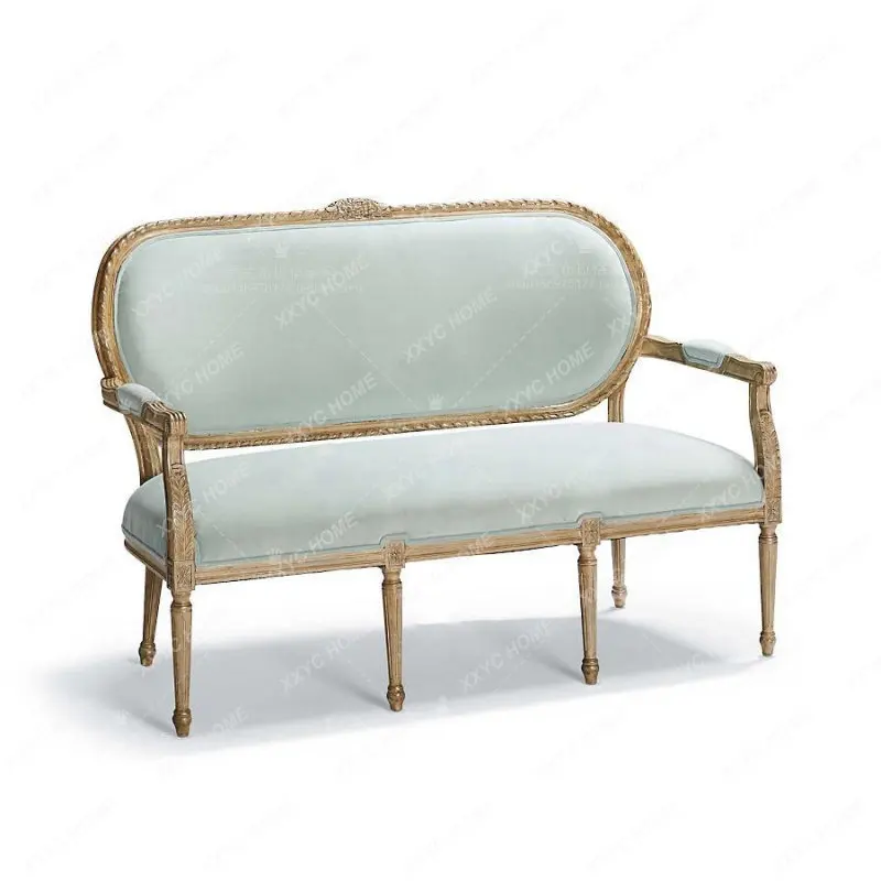 Retro old solid wood sofa fabric living room small apartment exhibition hall sofa