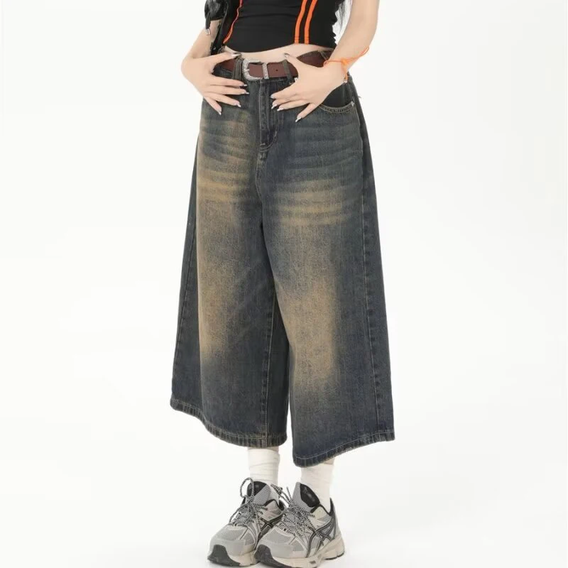 Y2k Cropped Barrel Jeans Woman 2024 Loose Knee Length Shorts Wide Leg Baggy Jeans Pants Men's Oversize Denim Trouser Jeans Short