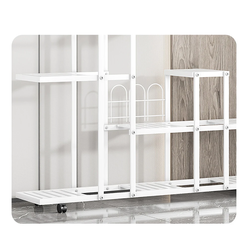 Plant Stand Indoor Outdoor Wrought Iron Multiple Planter Rack Flower Display Organizer with Wheels For Corner Balcony Garden