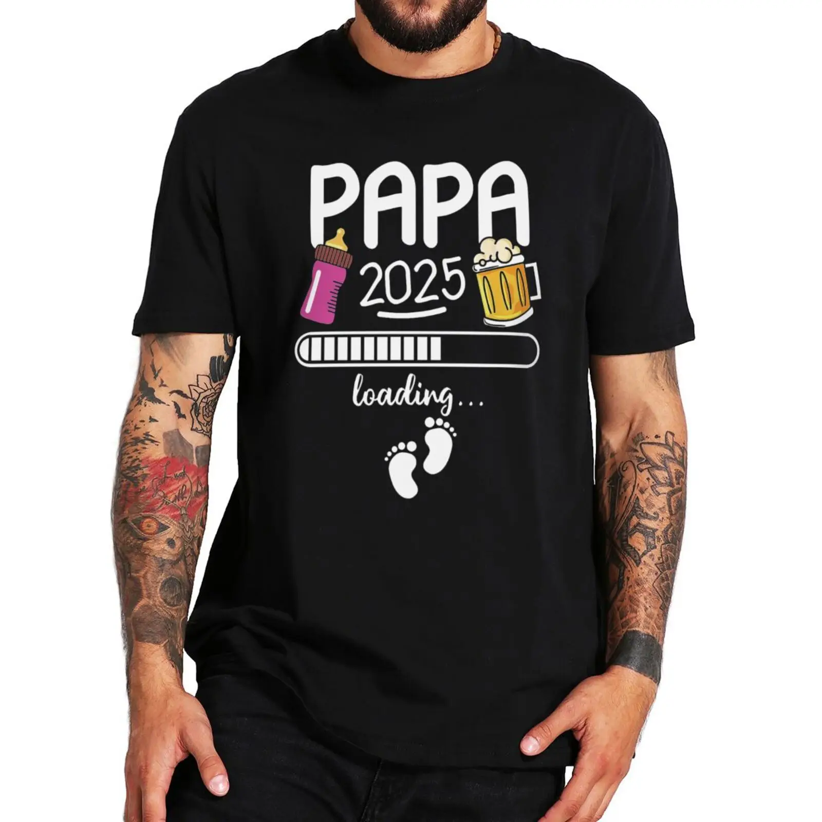 Papa 2025 T Shirt Future Dad And Mom French Texts Beer Lovers Father\'s Day Gift Men Clothing 100% Cotton Soft T-shirt EU Size