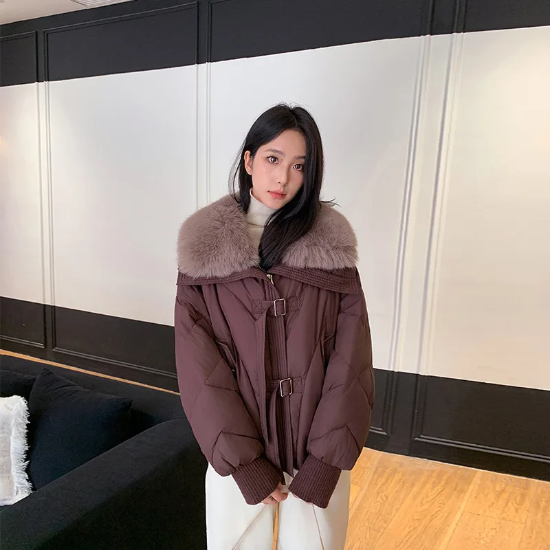 

Fur Collar Large Size Women's Loose Fit Commute Style Winter Elegant Slimming Thickened Short Cotton Jacket Coat Detachable