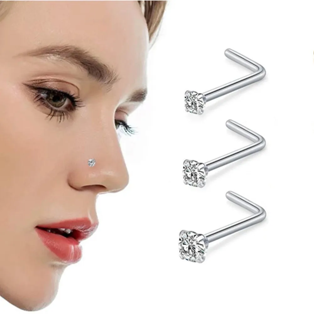6 stylish stainless steel zircon nasal septum pierced studs 20G mini nose ring earring pierced studs lady body pierced accessori image 5
