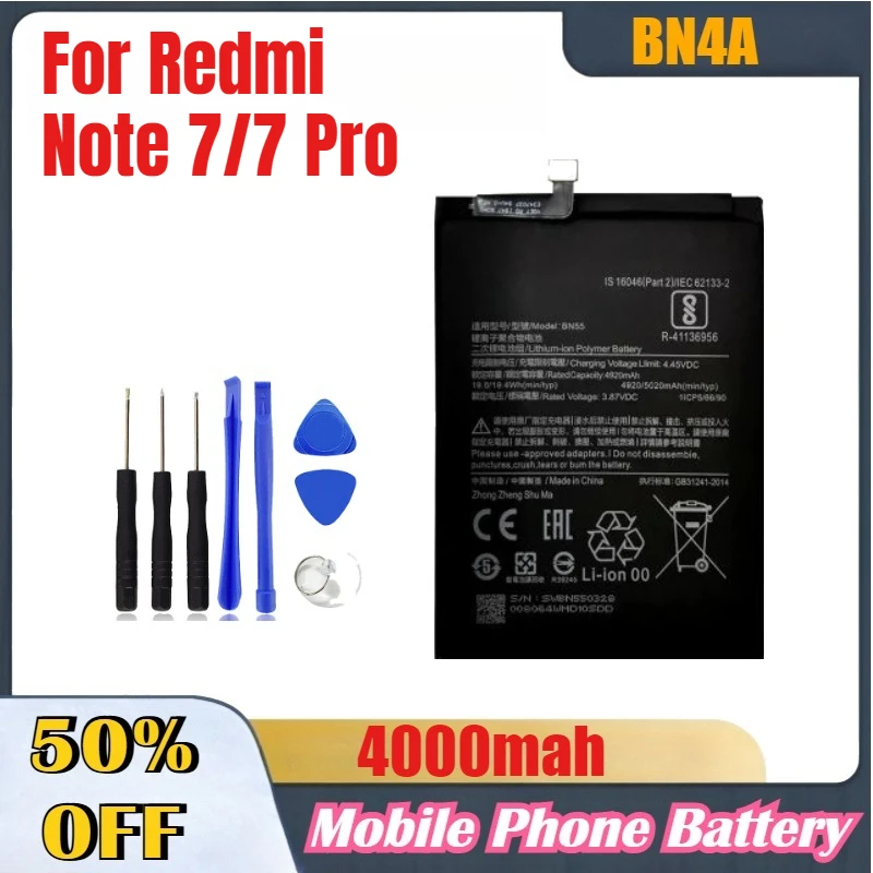 بطاريات الهاتف المحمول عالية الجودة بقدرة 4000 مللي أمبير في الساعة BN46 BN4A لشاومي Redmi 7/Note 8/8T لبطاريات الهاتف المحمول Redmi Note 7/7 Pro