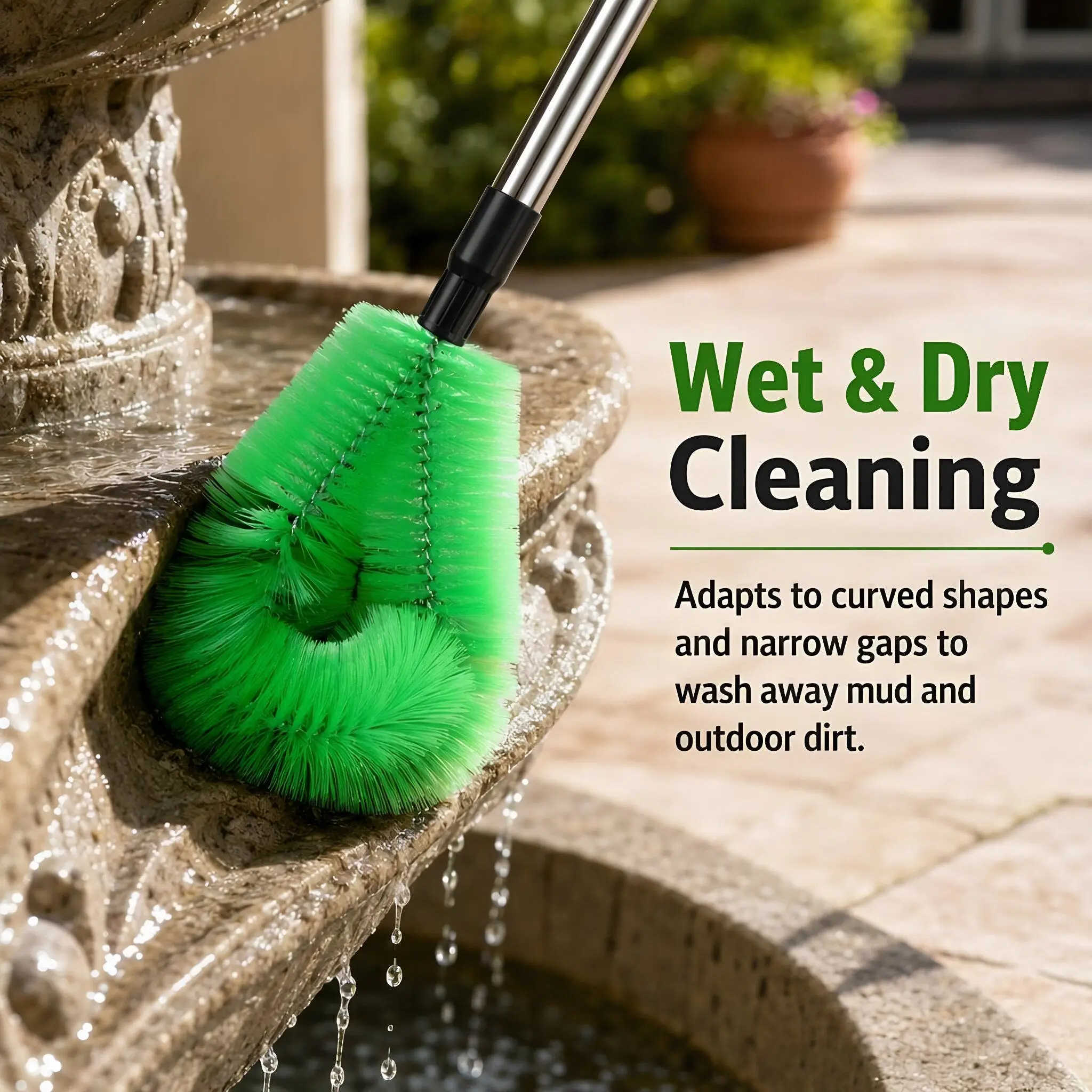 Green Long Handle Scrub Brush Plastic Handle Fountain Cleaner Brush Outdoor Statue Garden Patio Cleaning Tool Cleaning Brushes