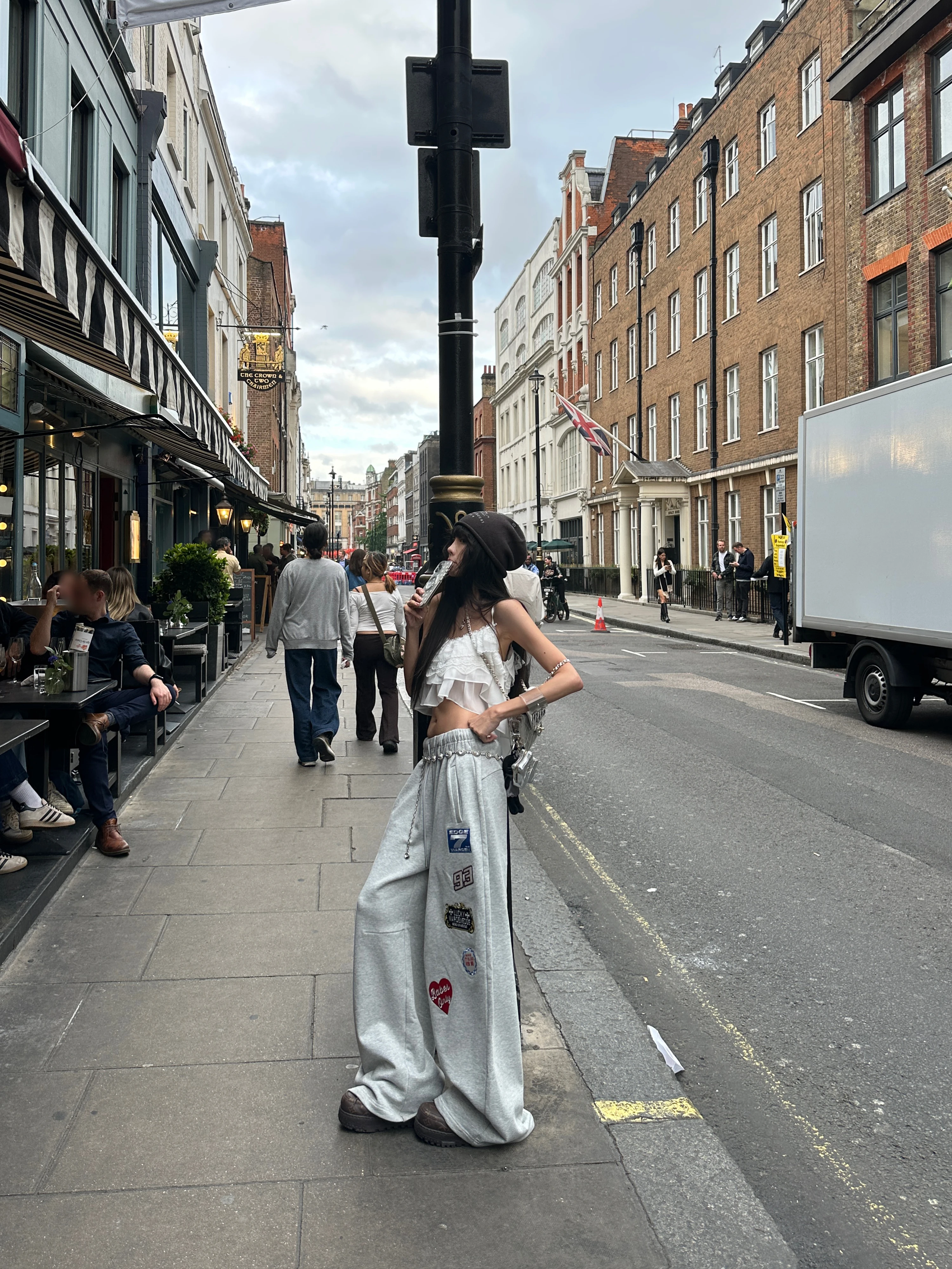 Casual Gray Embroidered Drawstring Wide Leg Pants Women Summer Loose Fit Straight Cut Trousers Comfortable Breathable Cotton