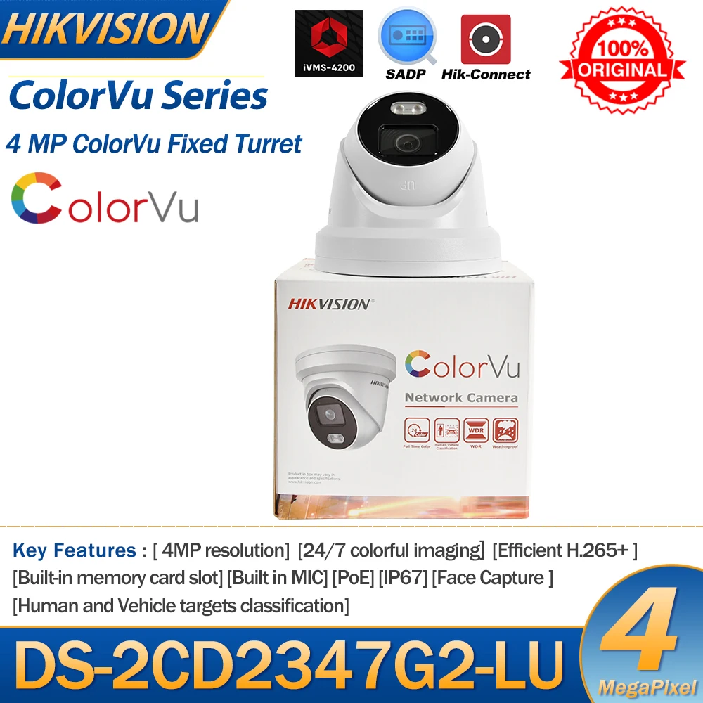 Hikvision 4MP IP Camera DS-2CD2347G2-LU ColorVu Turret PoE Built-in Microphone 24/7 Colorful image Human Vehicle Classification