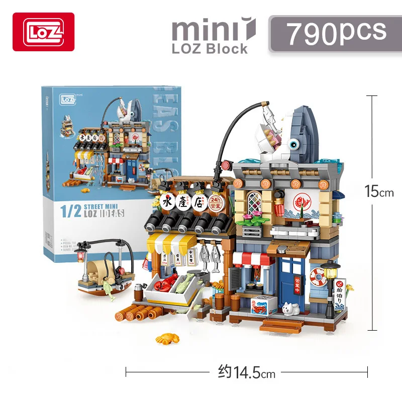 LOZ-décennie s de construction de la série Street View pour enfants, magasin de vin en bois, magasin inclus, modèle de maison pliante japonaise, jouets en trapèze