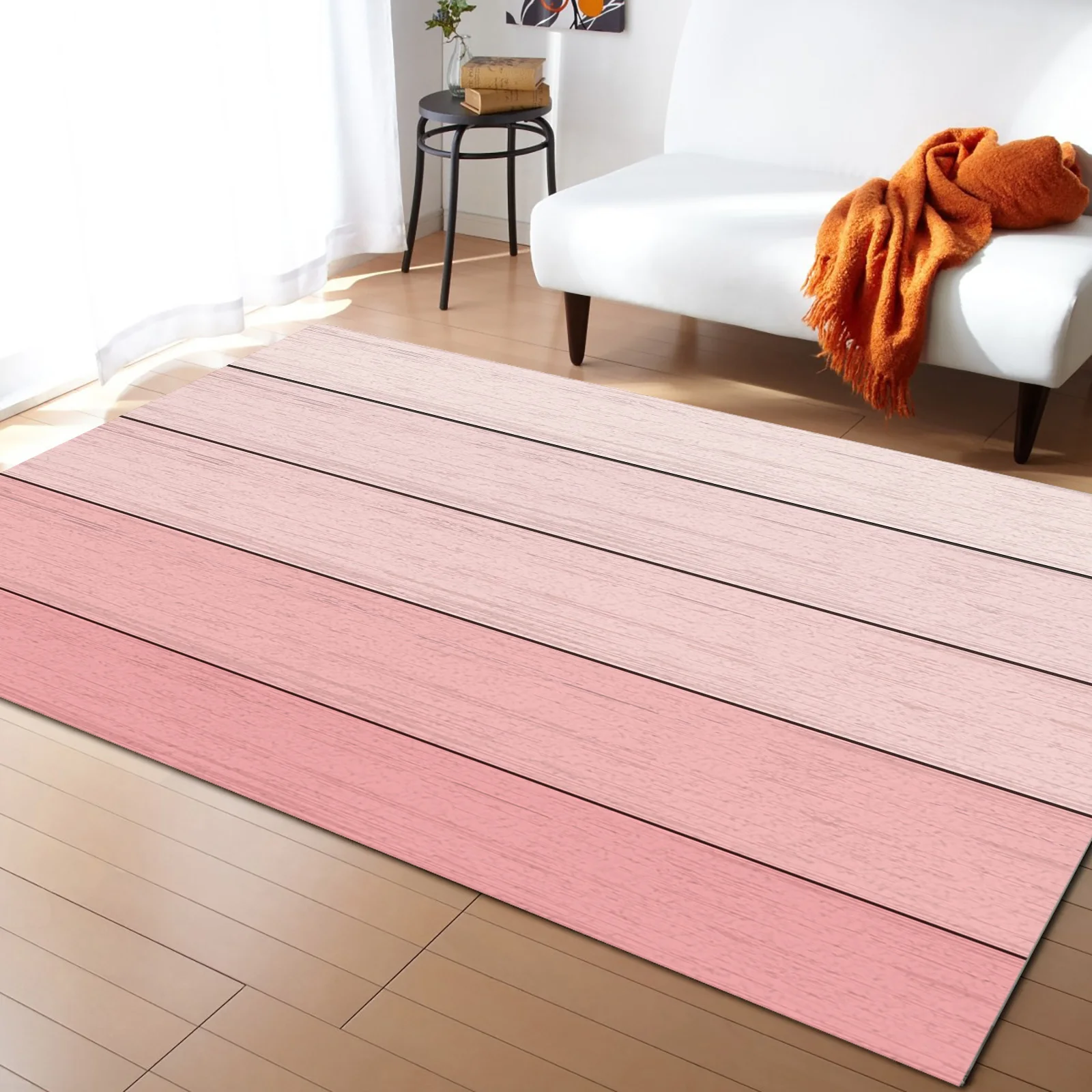 

Wood Grain Light Pink Gradient Carpet Area Rug Children's Room Living Room Bedroom Large Rug Home Play Decoration Floor Mat