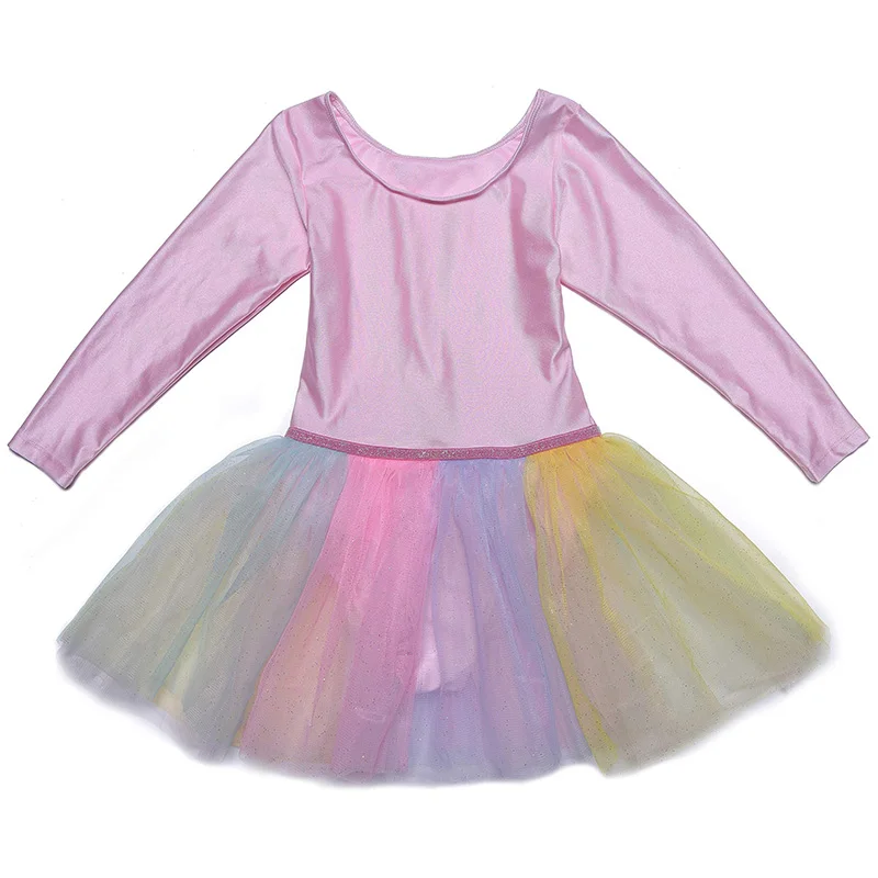 الفتيات طويلة الأكمام الباليه ملابس رقص الجمباز للفتيات الجمباز الرقص مع حزام مطاط و فستان الترتر البريق عديم الأرقام