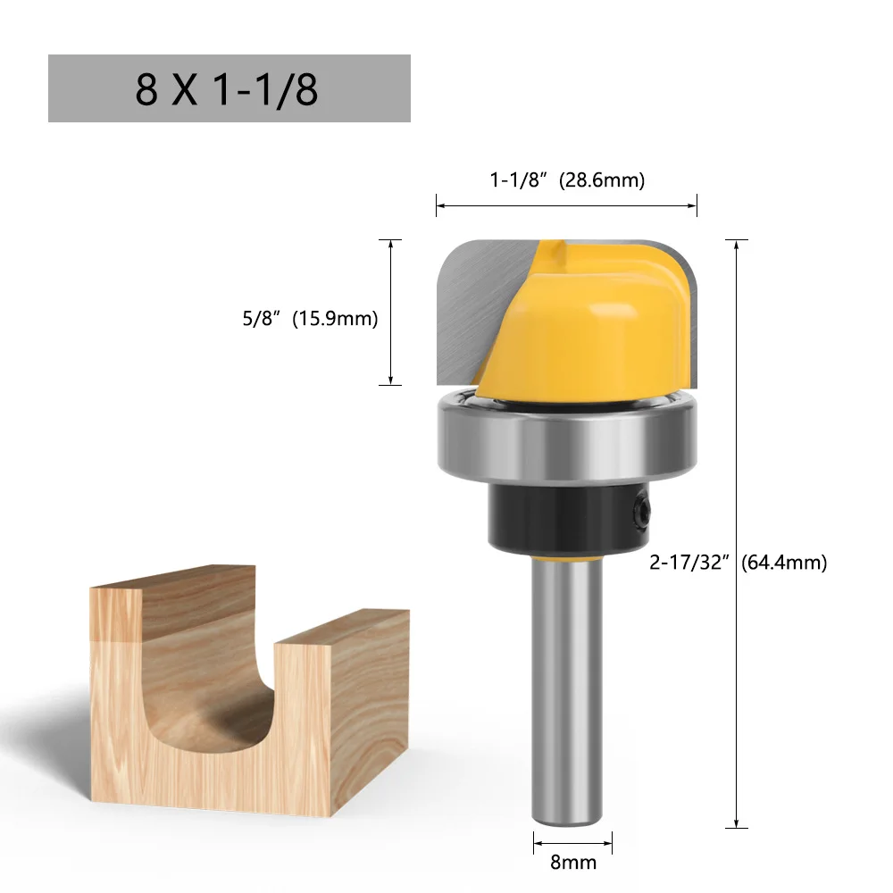 1pc 8mm Shank 1-1/8 Diameter Bowl Tray Router Bit Round Nose Milling Cutter with Bearing for Wood Woodworking