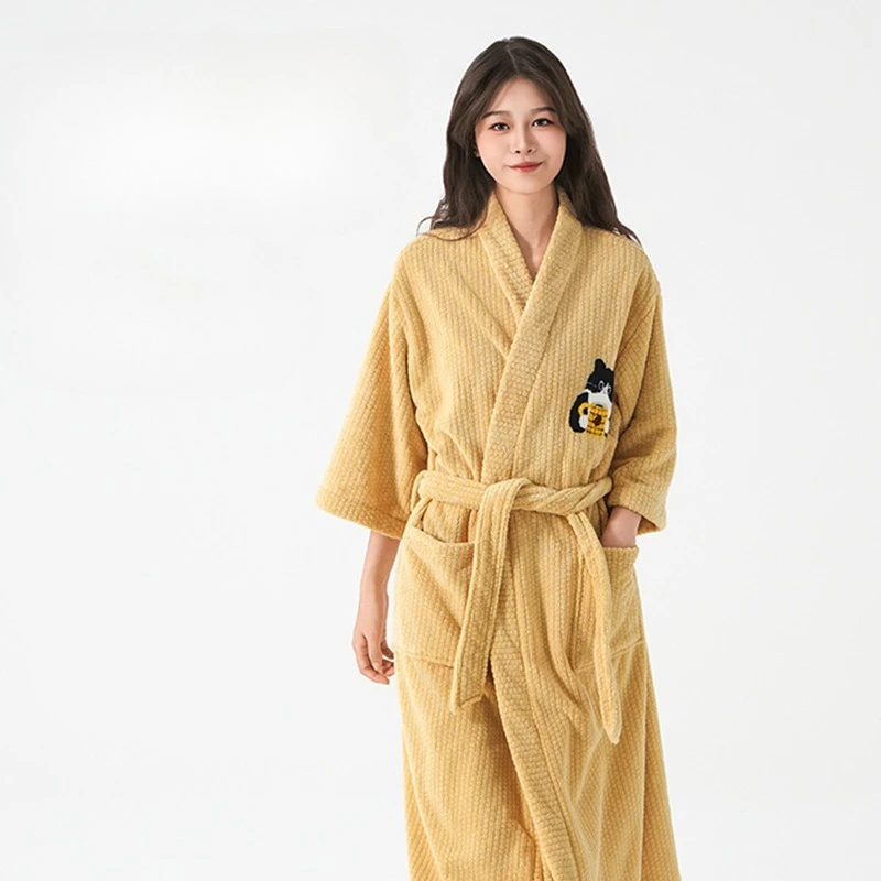 Coral Fleece Stand Collar Women Robe Autumn and Winter Warm Bathrobe Home Clothes Plush Sleeping Robe Home Clothes for Home Wear