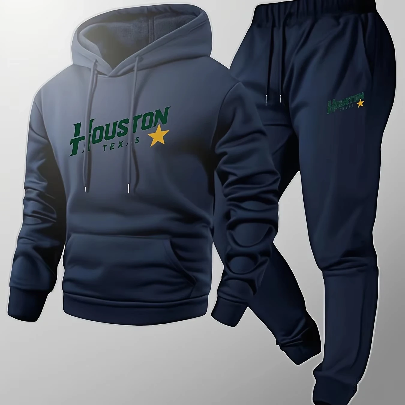 2026 Men's2-piece Set:Letter Print Hoodie & Drawstring Sports Pants, Soft Comfortable Thin Velvet Lining, Warm Tracksuit Bottoms view 4