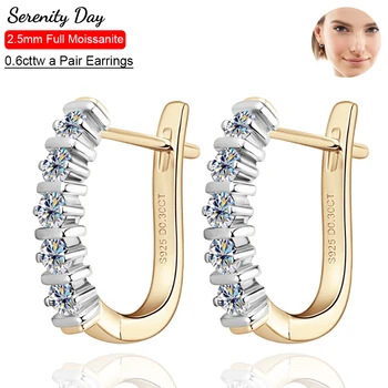 Serenity Day 0.6ctt Real D Color 2.5mm Full Moissanite U Shape Earrings For Women 100% S925 Sterling Silver Stud Ear Fine Jewelry