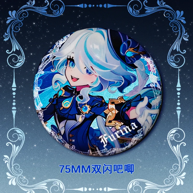 2024 Anime Game Genshin Impact Fontaine Furina Baji Badge 75mm/58mm Double flash Brooch Button Circular Decoration Gift