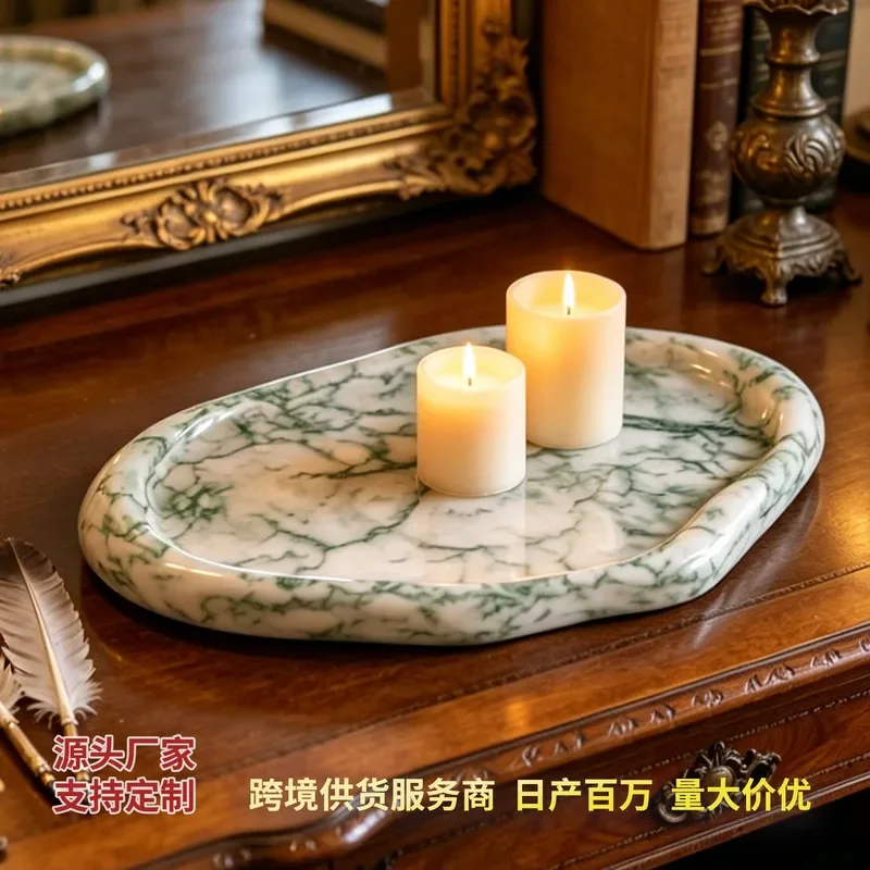 Green Marble Cloud Shaped Tray for Bathroom Storage Home Decor Jewelry Organizer Table Display Plate Elegant Stone Accessory