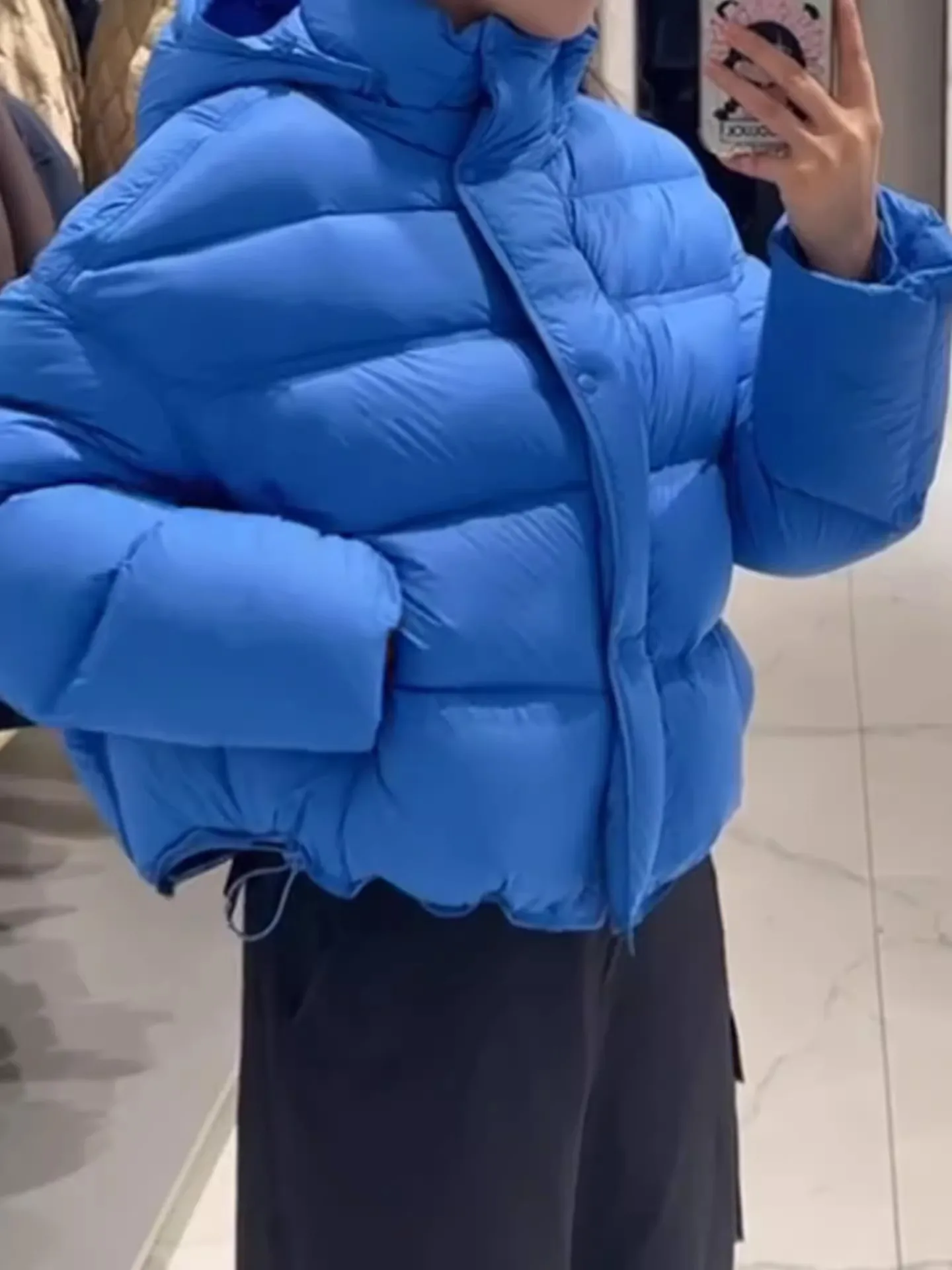 Blue ort Padded Hooded Women's Jaet Winter Warm Thiened Bread Sle Coat Du down Filling High Waist Long Sve Zipper