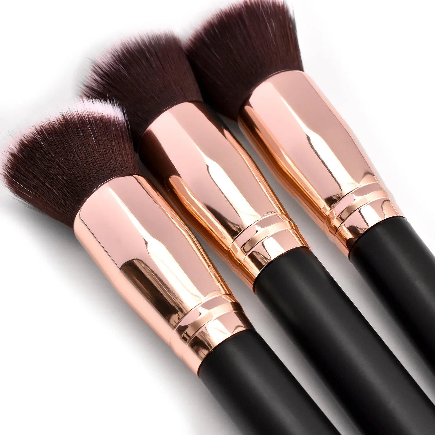 Single Powder Makeup Brush Blush Custom Logo Bronzer Soft Bristles Vegan Flat Contour Brush Basic Black Pink Rose Gold