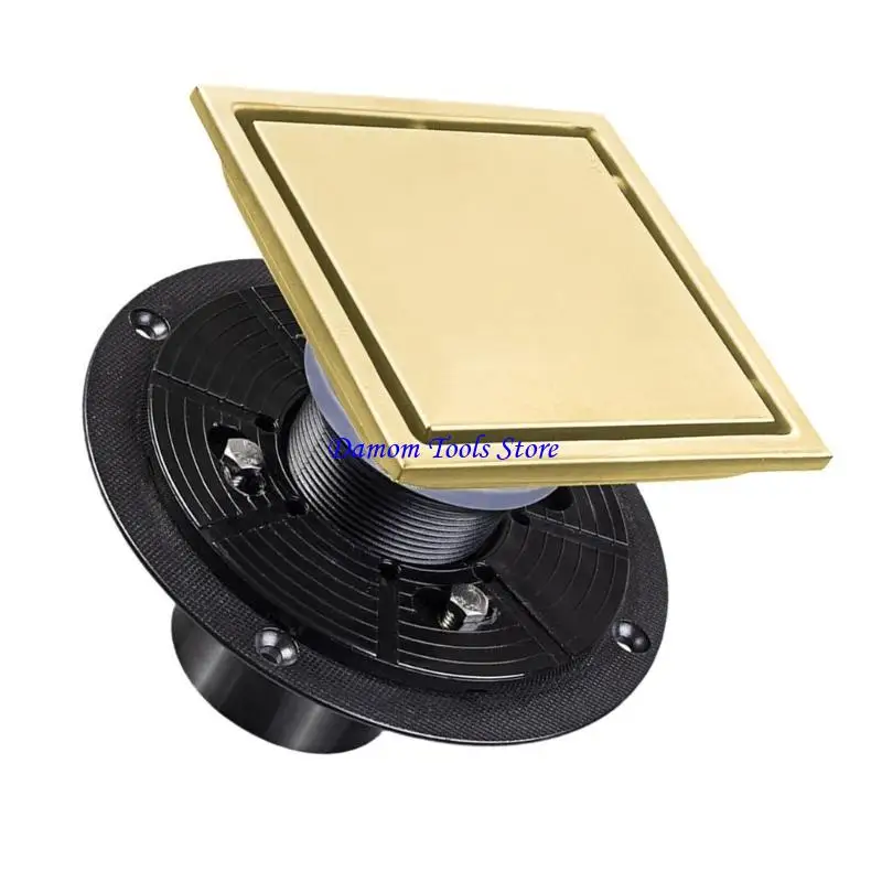 57BE Elegant Shower Drain 4 Inch Square Shower Drain Odor Proof Drain High Load Capacity Drain for Enhances Filtration