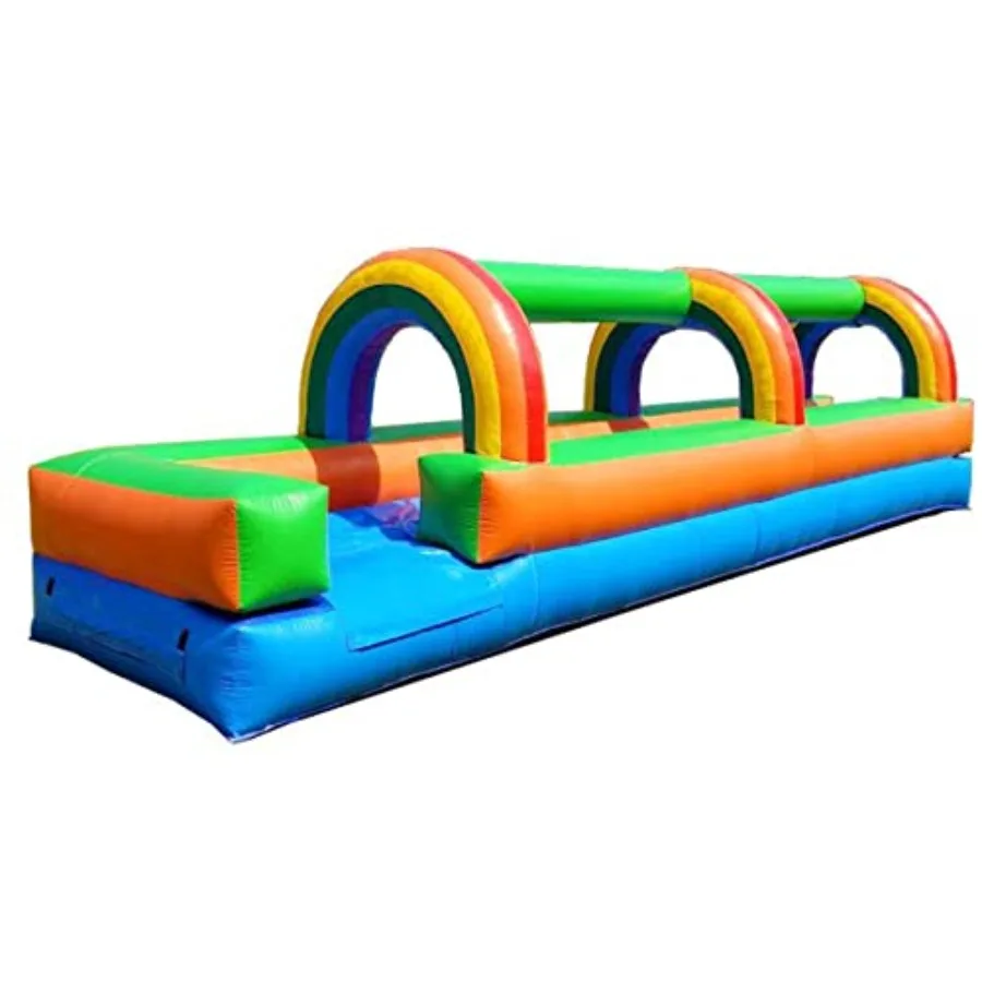 Backyard party waterslide for kids: inflatable rainbow splash and ride slide, PVC material, multicolor, 25x9x6 ft with built-in