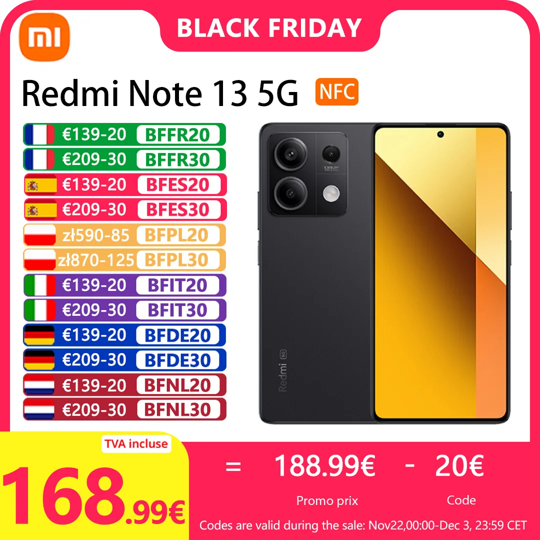 Xiaomi Redmi Note 13 5G,Smart Phones,NFC,MediaTek Dimensity 6080,6.67