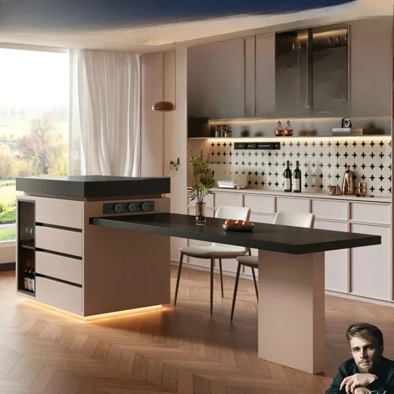 X-S  minimalist, dining table integrated rock slab guide cabinet, open kitchen, Nakajima HG