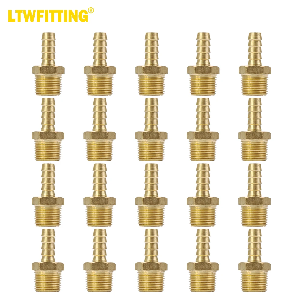 

LTWFITTING Brass Fitting Coupler 5/16-Inch Hose Barb x 3/8-Inch Male NPT Fuel Gas Water(Pack of 20)